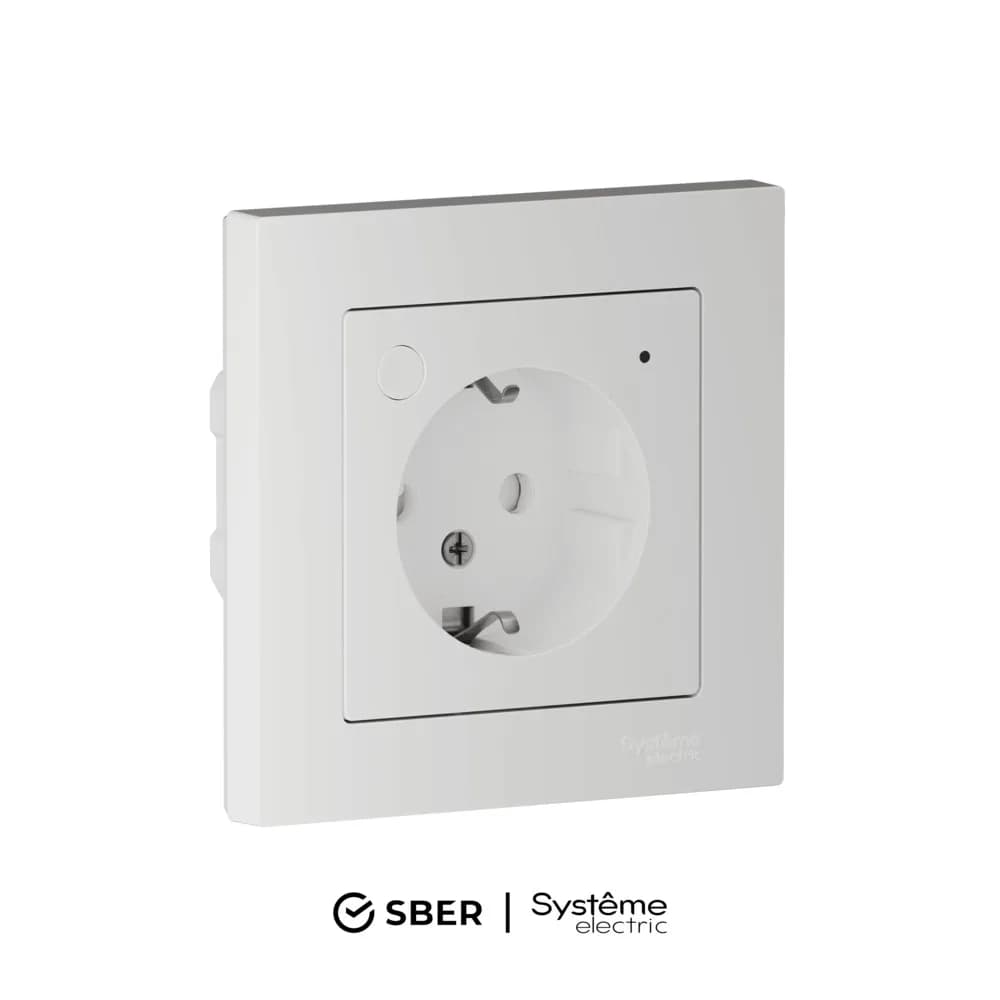 AtlasDesign SMART РОЗЕТКА с заземл., со шт., Zigbee, L+N, 16А, мех., БЕЛЫЙ