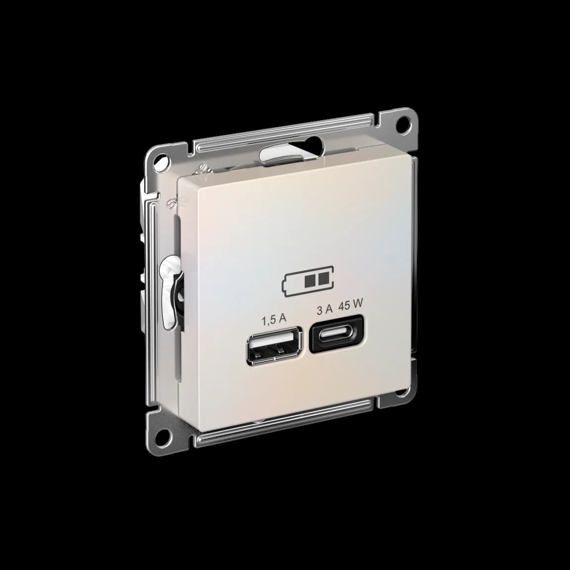 AtlasDesign USB РОЗЕТКА A + тип-C 45Вт высокоскор.заряд. QC, PD, механизм, ЖЕМЧУГ