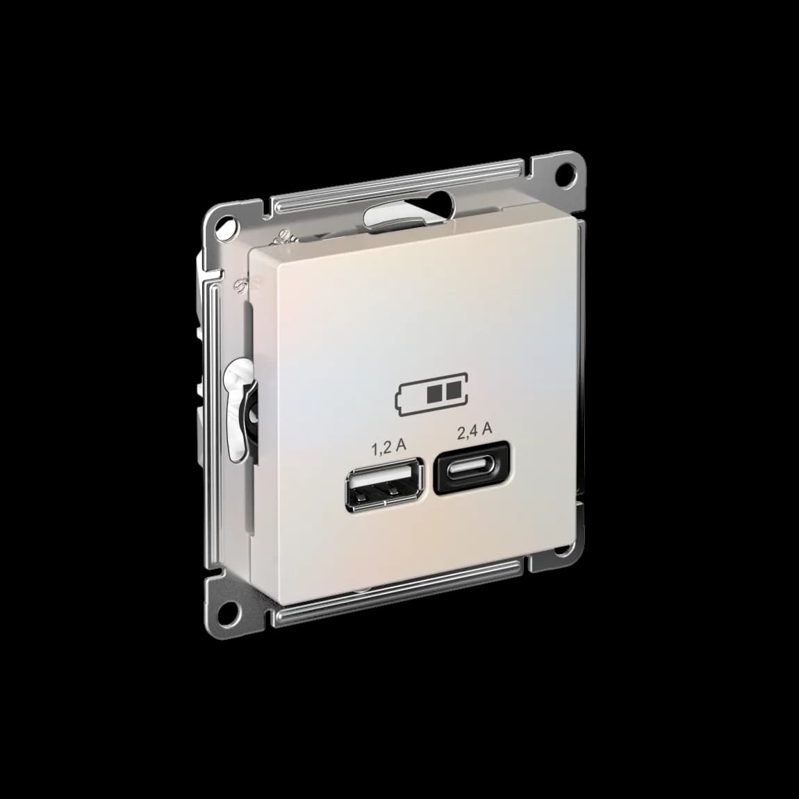 AtlasDesign USB РОЗЕТКА А+С, 5В/2,4А, 2х5В/1,2А, механизм, ЖЕМЧУГ