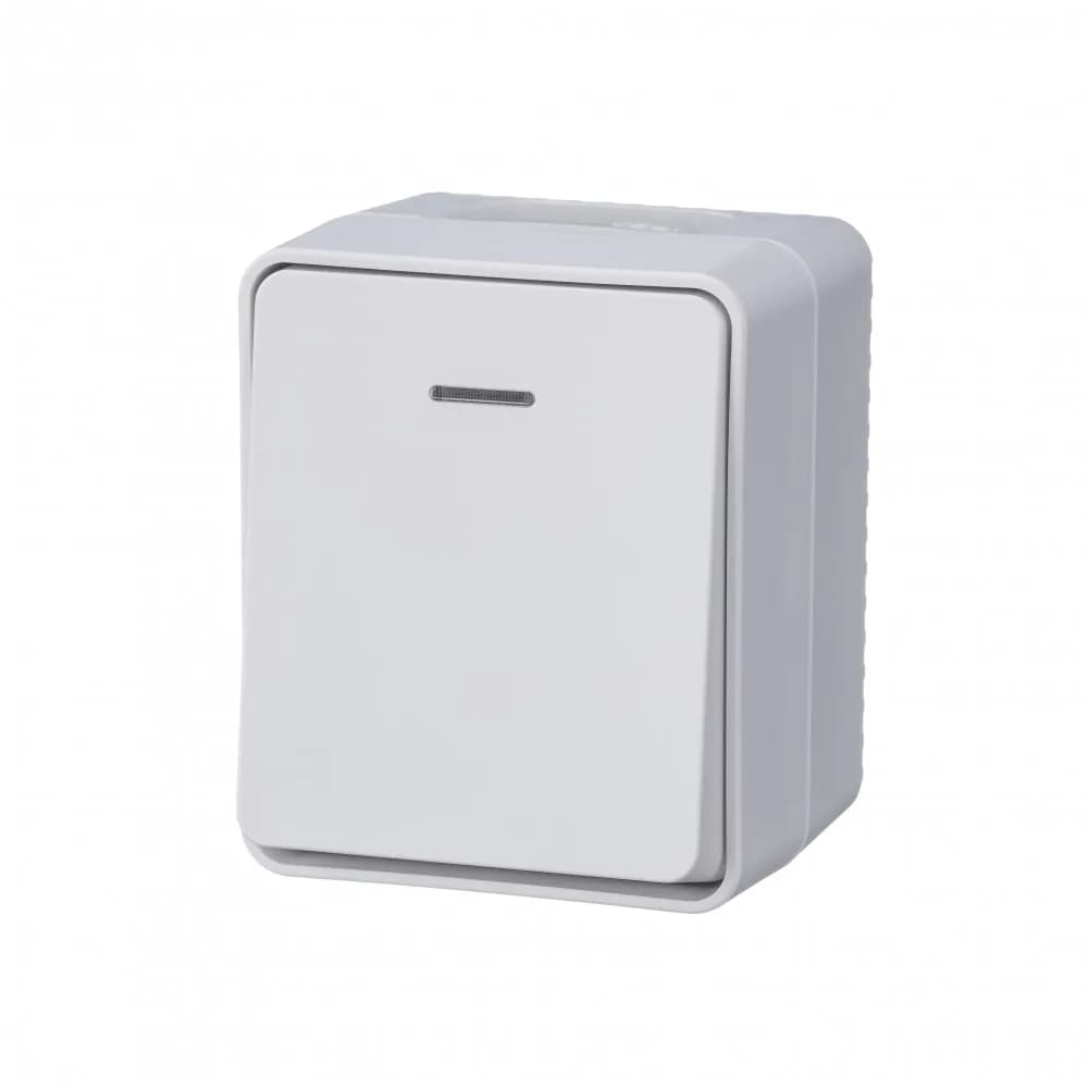 AtlasDesign PROFI IP54 О/У 1-клавишный ВЫКЛЮЧАТЕЛЬ с подсветкой, сх.1а, 10АХ, БЕЛЫЙ