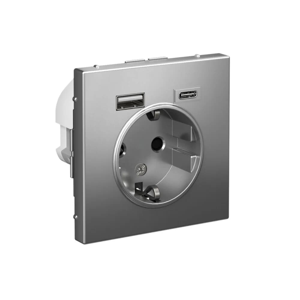 ArtGallery РОЗЕТКА 16А с 2 USB A+C, 5В/2,4А/3,0А, 2х5В/1,5А, механизм, СТАЛЬ