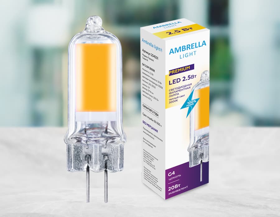 Светодиодная лампа G4 204501 Filament LED G4 2,5W 3000K (20W) 220-230V Ambrella Light 9