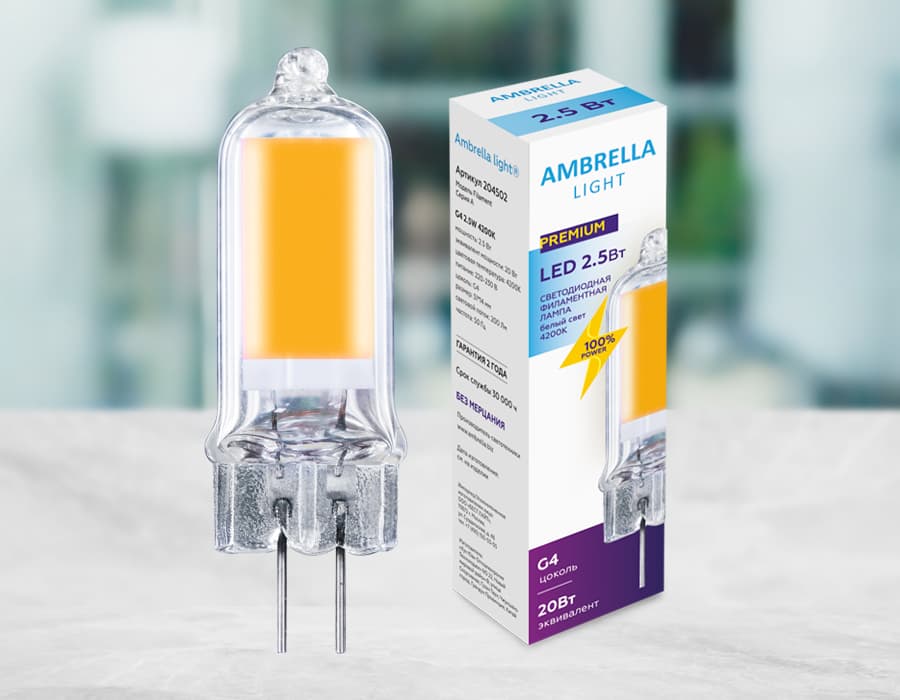 Светодиодная лампа G4 204502 Filament LED G4 2,5W 4200K (20W) 220-230V Ambrella Light 6