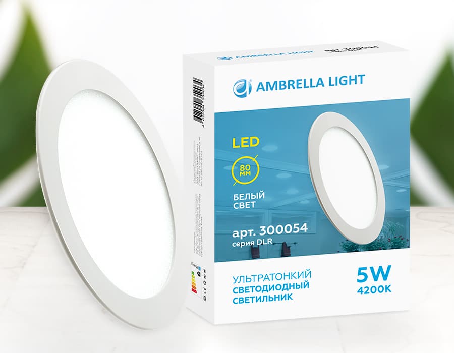 Встраиваемый светодиодный светильник Даунлайт DLR 5W 4200K 185-250V (50W) (D80mm/A70mm) Ambrella Light 8