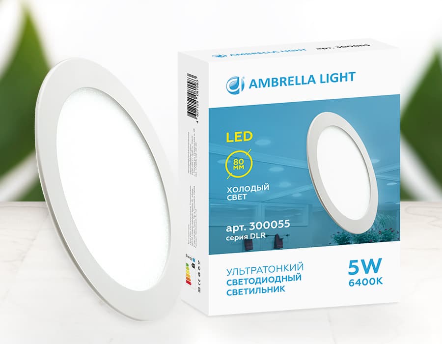 Встраиваемый светодиодный светильник Даунлайт DLR 5W 6400K 185-250V (50W) (D80mm/A70mm) Ambrella Light 5