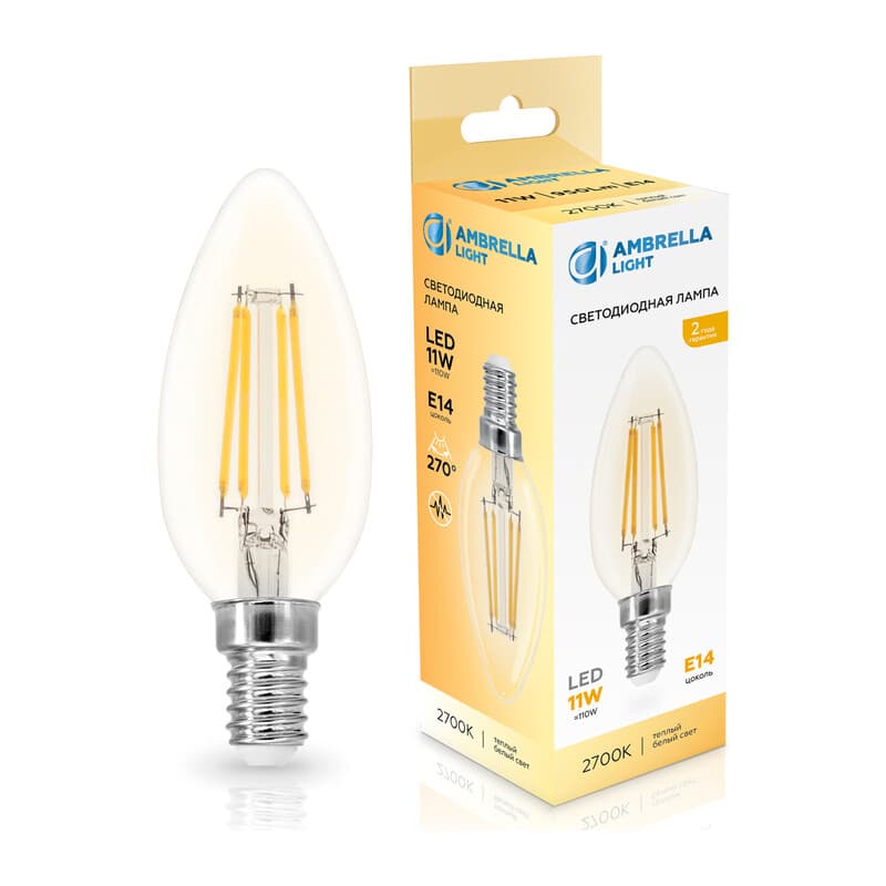 Лампа светодиодная Свеча C35 11W 2700K 351113 Filament LED C35 11W E14 2700K 220-240V Ambrella Light 10