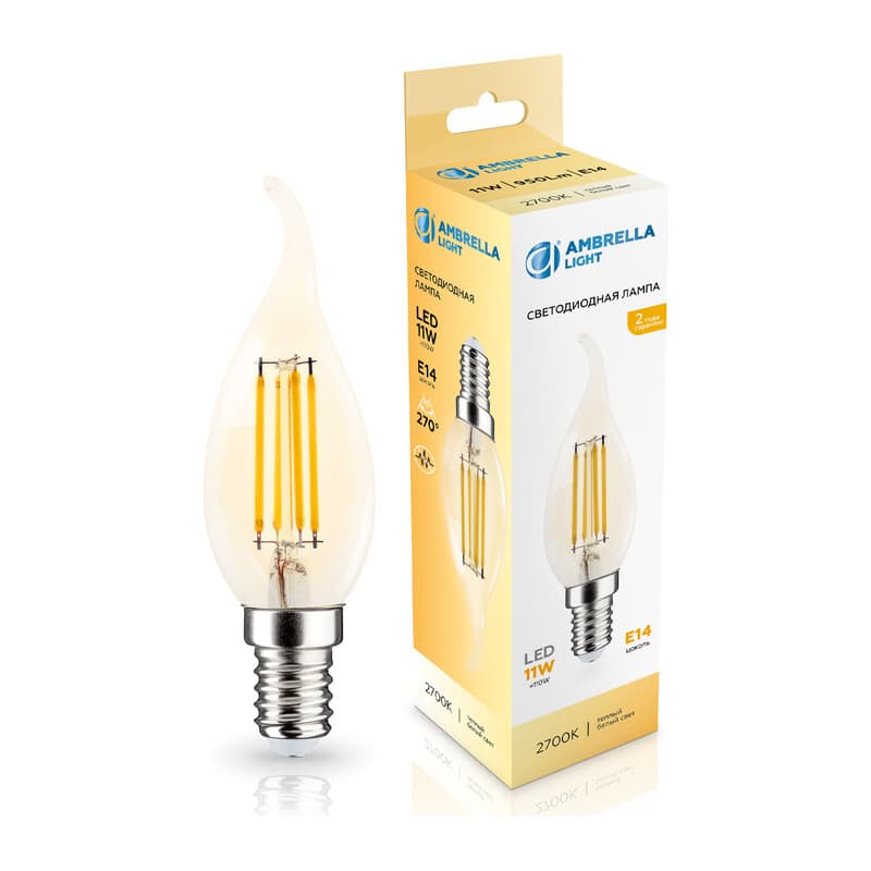Лампа светодиодная Свеча на ветру CF35 11W 2700K 351123 Filament LED CF35 11W E14 2700K 220-240V Ambrella Light 10