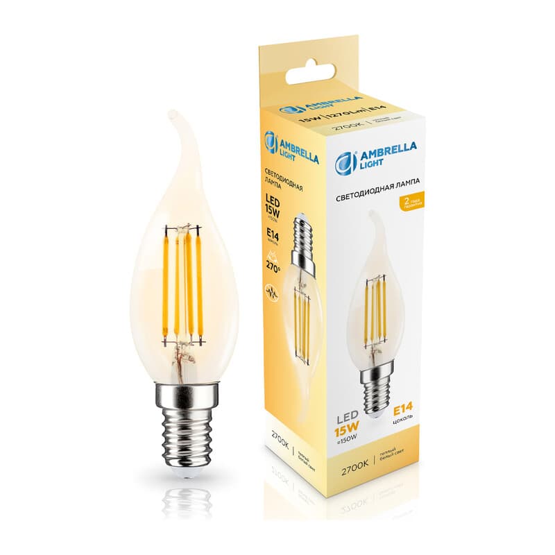 Лампа светодиодная Свеча на ветру CF35 15W 2700K 351523 Filament LED CF35 15W E14 2700K 220-240V Ambrella Light 10