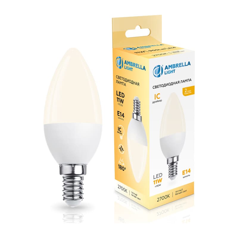 Лампа светодиодная Свеча C37 11W 2700K 371113 LED C37 11W IC E14 2700K 175-265V Ambrella Light 13