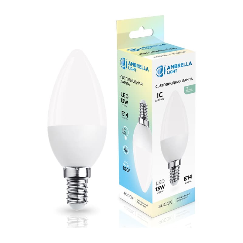 Лампа светодиодная Свеча C37 13W 4000K 371314 LED C37 13W IC E14 4000K 175-265V Ambrella Light 13