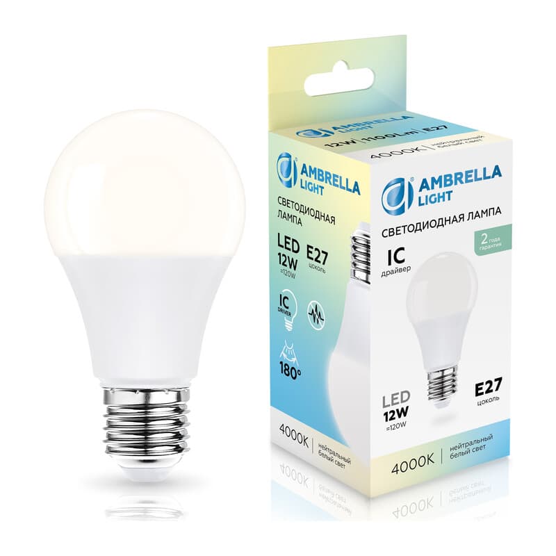 Лампа светодиодная Лон A60 12W 4000K 601204 LED A60 12W IC E27 4000K 175-265V Ambrella Light 13