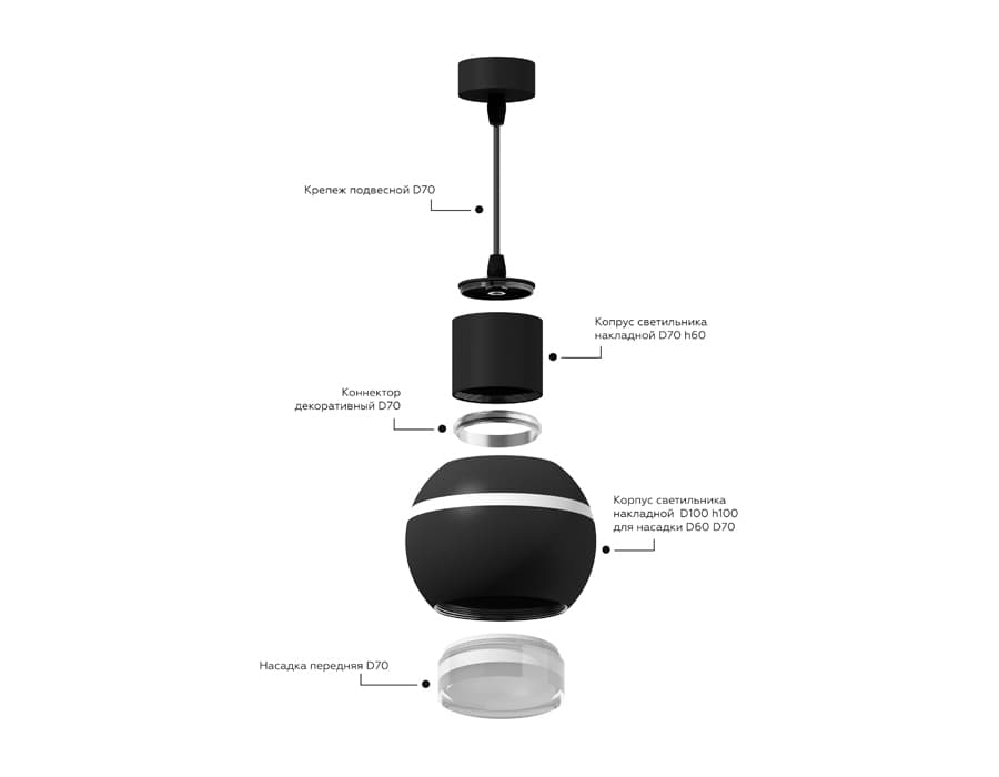 Корпус светильника накладной для насадок D60/70mm с LED подсветкой C1102 SBK черный песок D100*H80mm MR16 GU5.3 LED 3W 4200K Ambrella Light 13
