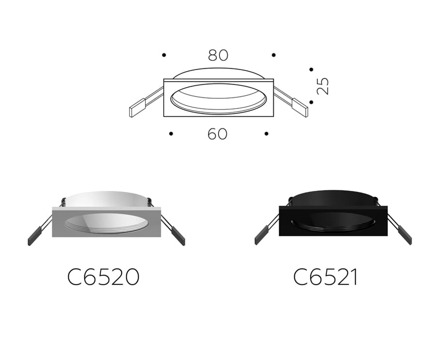 Корпус светильника встраиваемый для насадок D60mm C6520 SWH белый песок 80*80*H25mm MR16 GU5.3 Ambrella Light 8