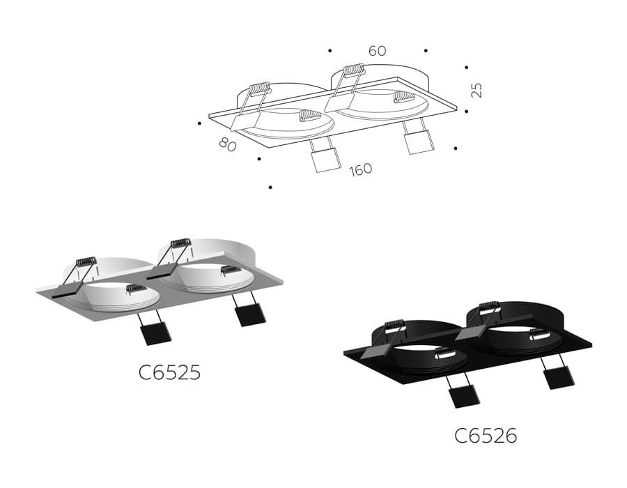 Корпус светильника встраиваемый для насадок D60mm C6526 SBK черный песок 160*80*H25mm MR16 GU5.3 Ambrella Light 8