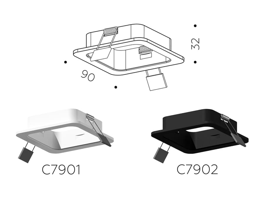 Корпус светильника встраиваемый для насадок 70*70mm C7902 SBK черный песок 90*90*H32mm MR16 GU5.3 Ambrella Light 10