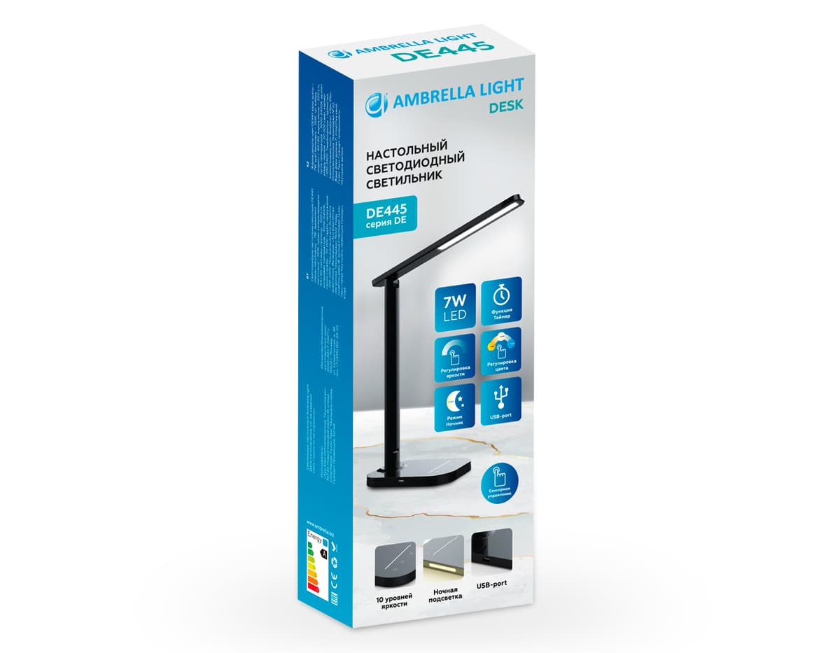 Светодиодная настольная лампа с USB портом и таймером DE445 BK черный LED 3000-6400K 7W Ambrella Light 8