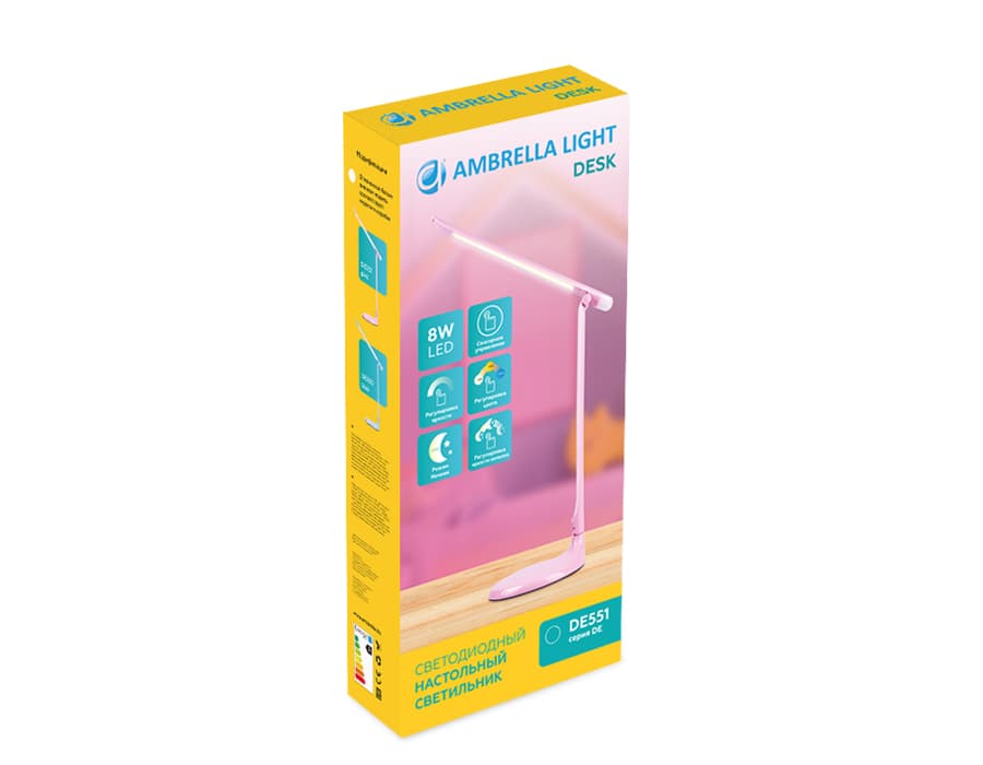 Настольная светодиодная лампа с ночником DE551 PI розовый LED 3000-6400K 8W Ambrella Light 9