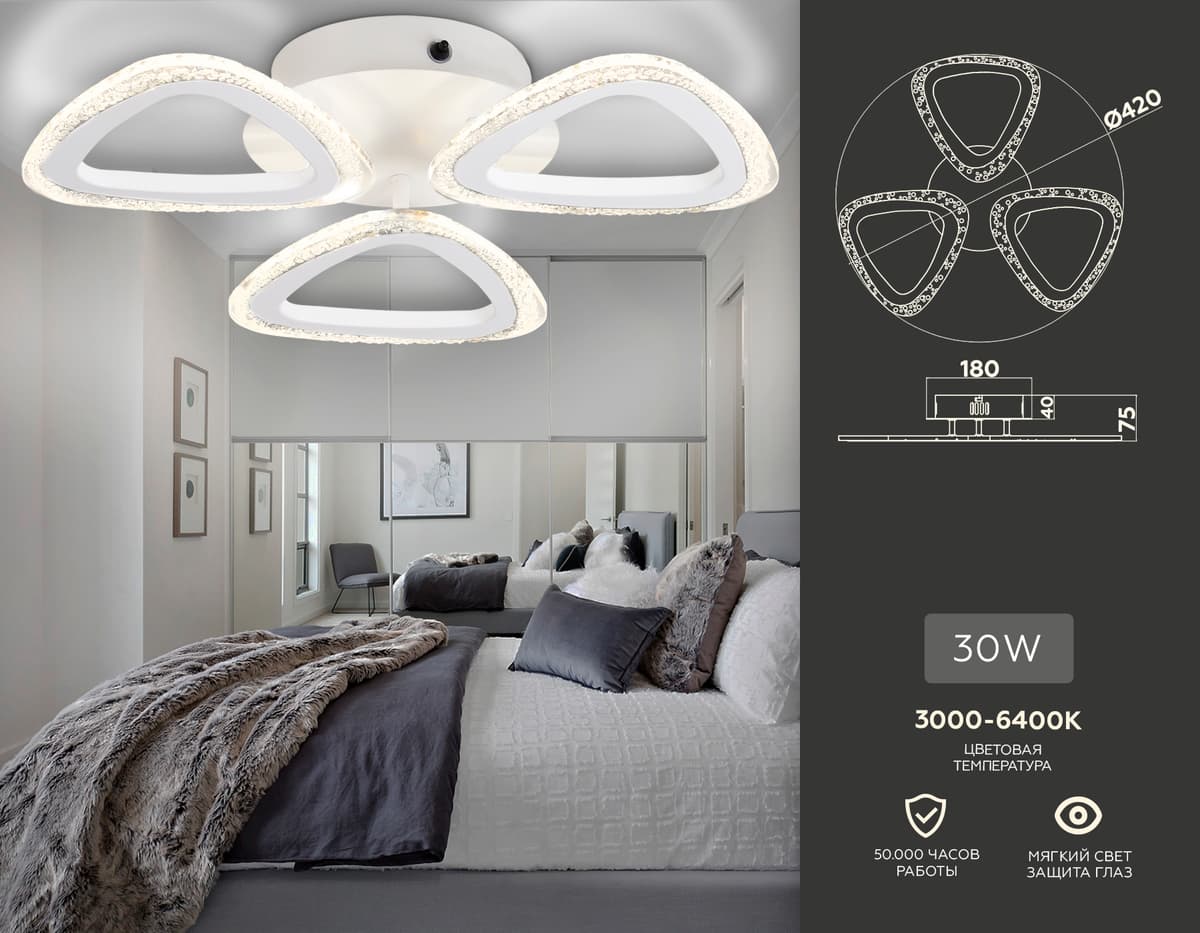 Потолочный светодиодный светильник с пультом FA4508/3 WH белый 30W 4200K/3000K/6400K D420*75 (ПДУ ИК) Ambrella Light 7