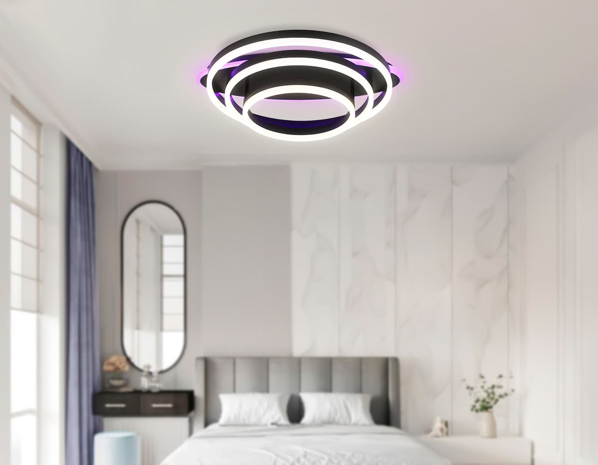Потолочный светодиодный светильник с пультом FA8524 BK черный 146W 3000K-6400K+RGB 560*500*150 (ПДУ РАДИО 2.4G) Ambrella Light 16
