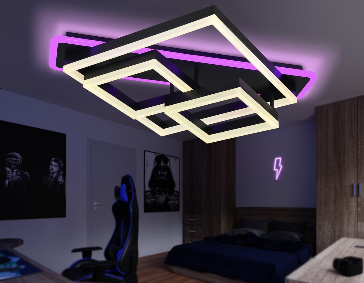 Потолочный светодиодный светильник с пультом FA8533 BK черный 132W 3000K-6400K+RGB 630*570*160 (ПДУ РАДИО 2.4G) Ambrella Light 16