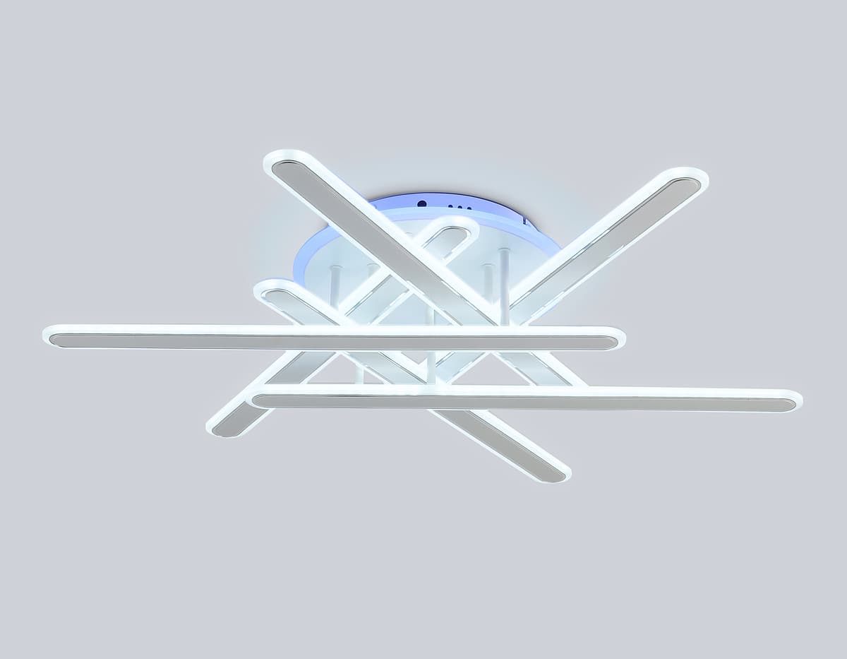 Потолочный светодиодный светильник с подсветкой RGB с пультом FA8907 WH/CH белый/хром 135W 3000K-6400K+RGB 800*770*160 (ПДУ РАДИО 2.4G) Ambrella Light 9