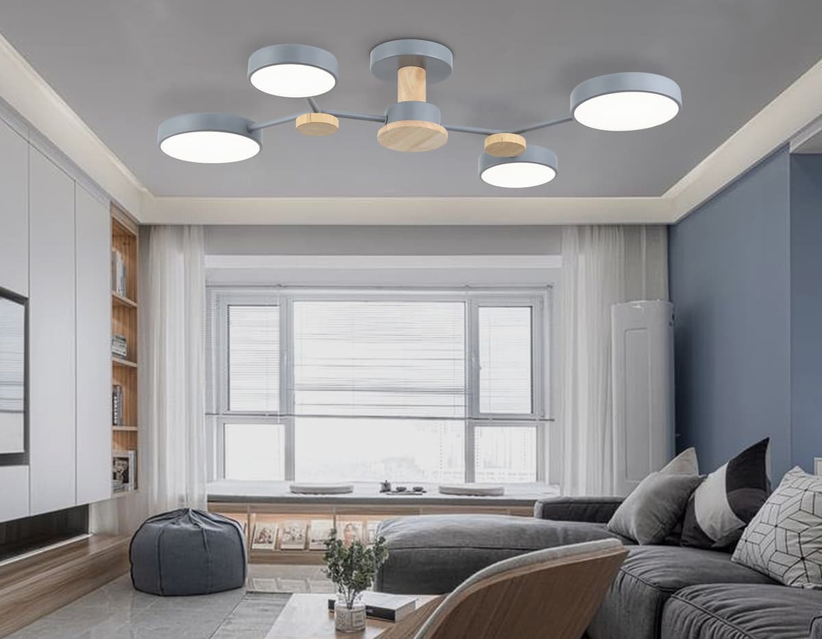 Люстра светодиодная на штанге FL4859/4 GR/WD серый/дерево 60W 3000-6000K 700*400*120 (без ПДУ) Ambrella Light 17