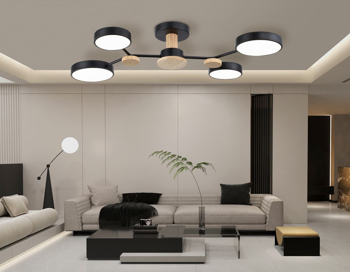 Люстра светодиодная на штанге FL4860/4 BK/WD черный/дерево 60W 3000-6000K 700*400*120 (без ПДУ) Ambrella Light 17