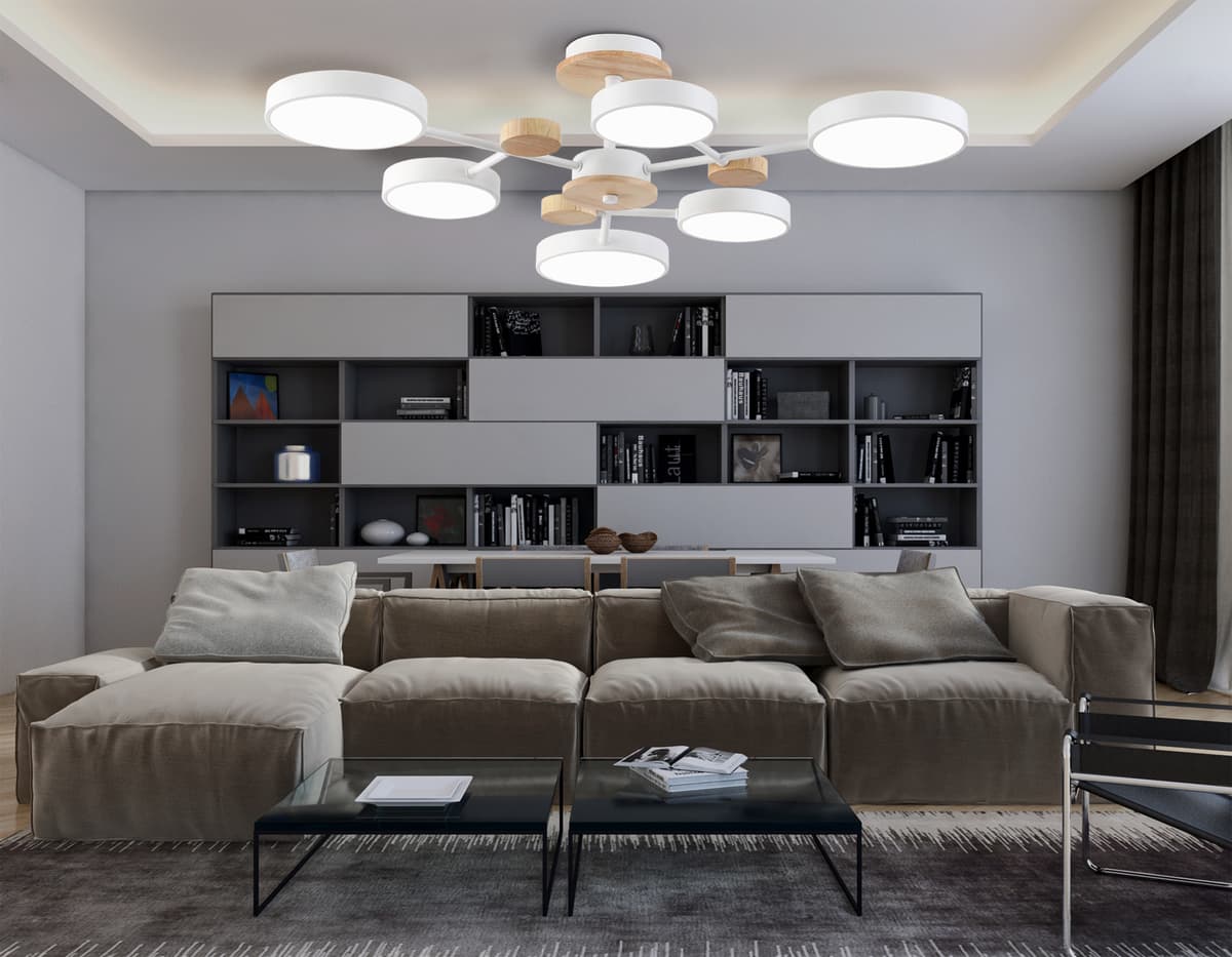 Люстра светодиодная на штанге FL4861/6 WH/WD белый/дерево 90W 3000-6000K D750*180 (без ПДУ) Ambrella Light 17