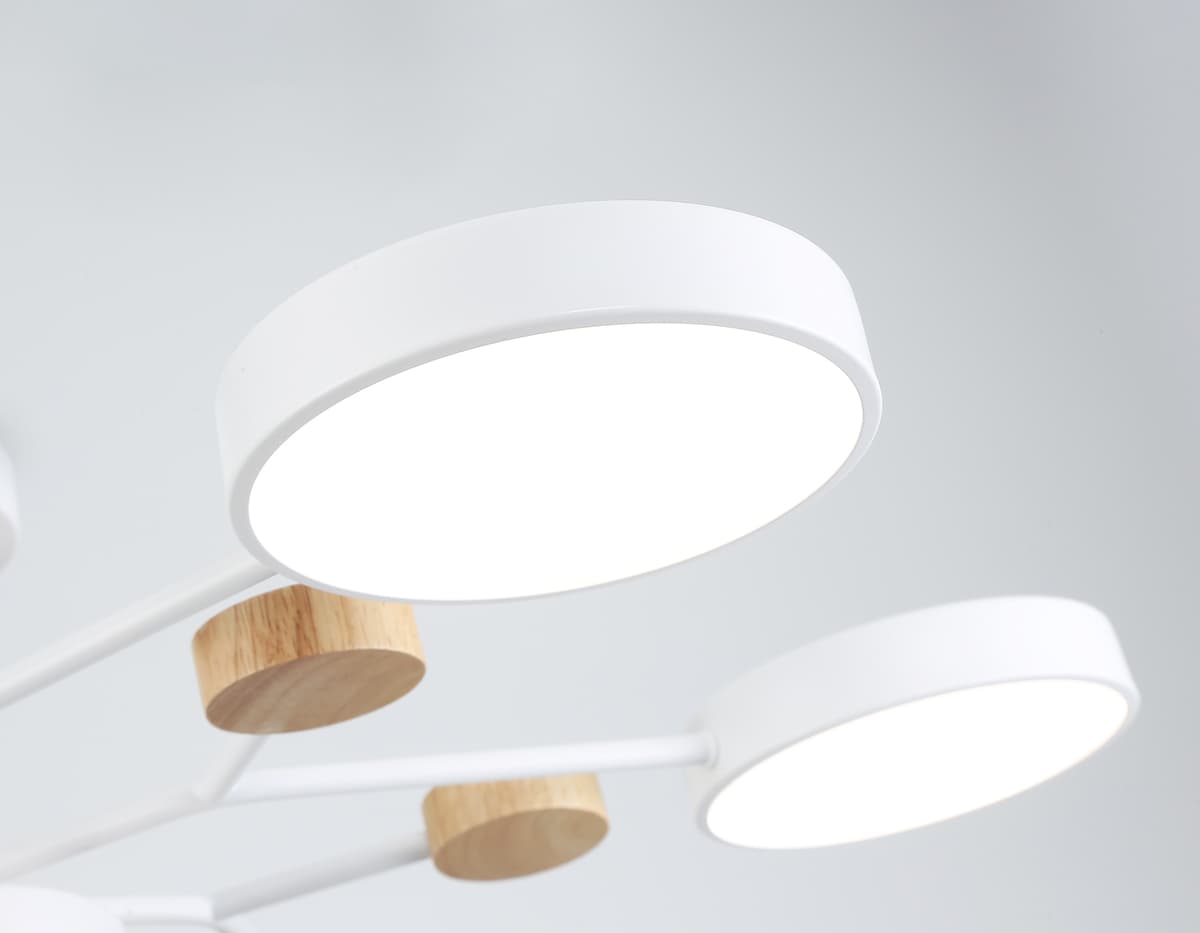 Люстра светодиодная на штанге FL4864/7 WH/WD белый/дерево 126W 3000-6000K D830*190 (без ПДУ) Ambrella Light 14