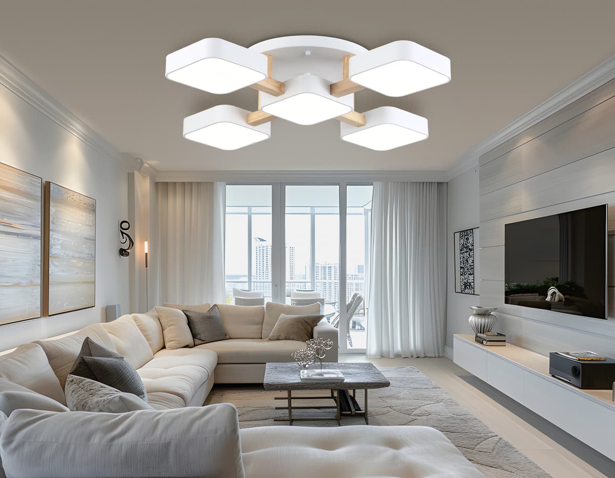 Люстра светодиодная на штанге FL4881/5 WH/WD белый/дерево 90W 3000-6000K 675*675*110 (без ПДУ) Ambrella Light 15