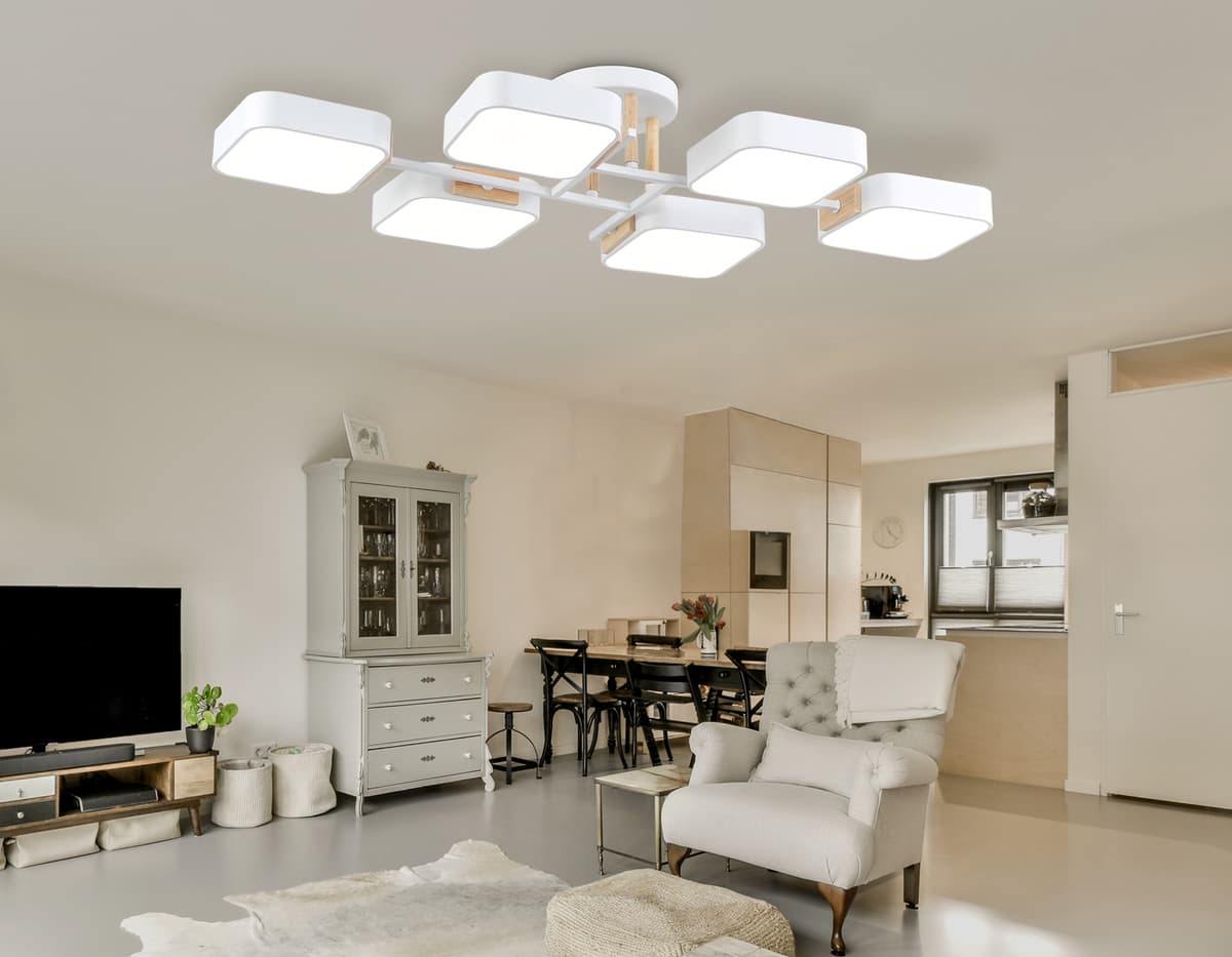Люстра светодиодная на штанге FL4886/6 WH/WD белый/дерево 108W 3000-6000K 850*430*140 (без ПДУ) Ambrella Light 15