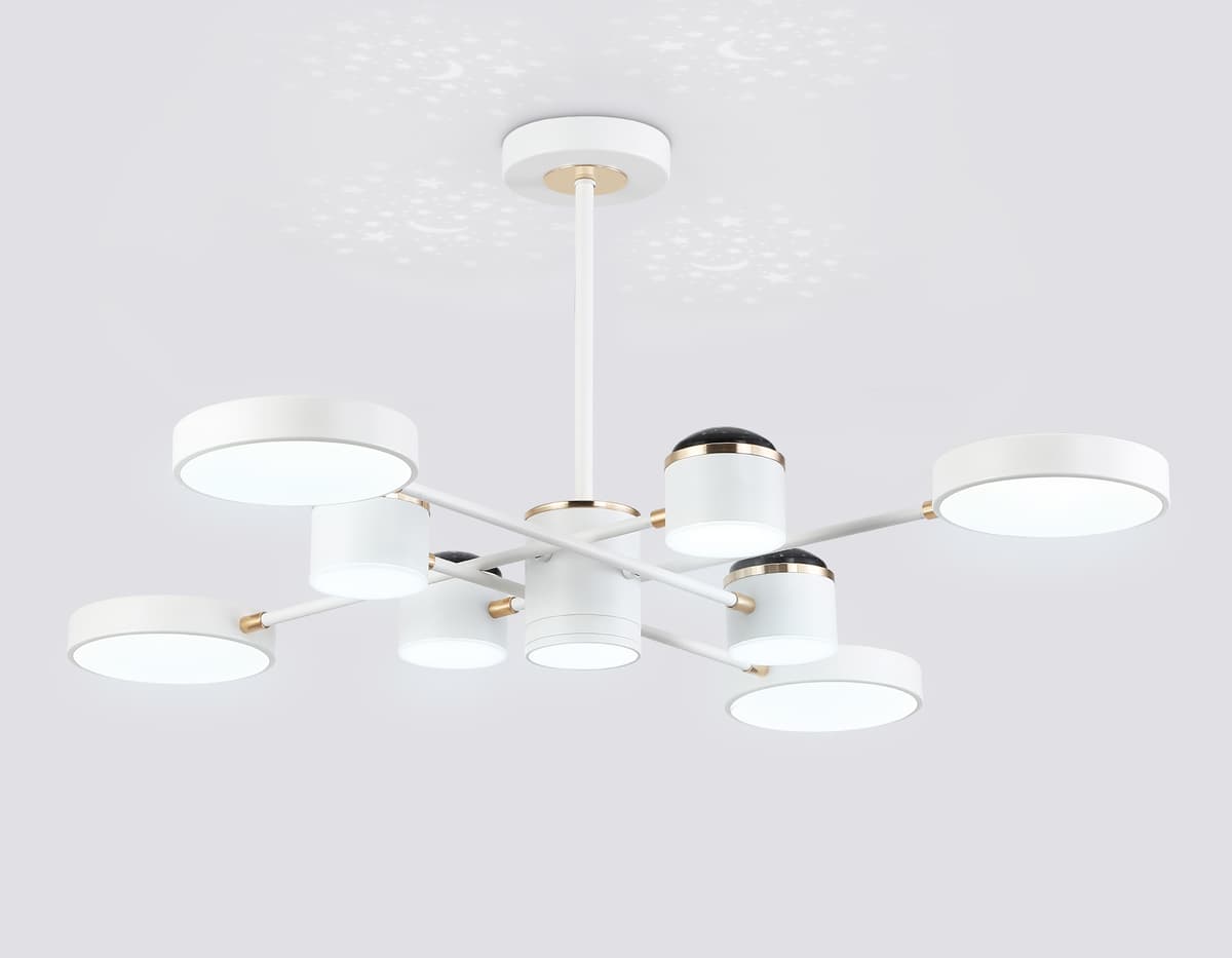 Люстра светодиодная на штанге FL51627/9+4 WH/FGD белый/золото 132W 3000-6000K D850*370 (без ПДУ) Ambrella Light 14