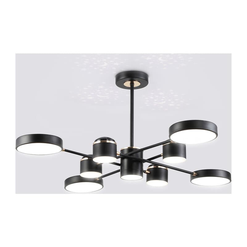 Люстра светодиодная на штанге FL51629/9+4 BK/FGD черный/золото 132W 3000-6000K D850*370 (без ПДУ) Ambrella Light 10