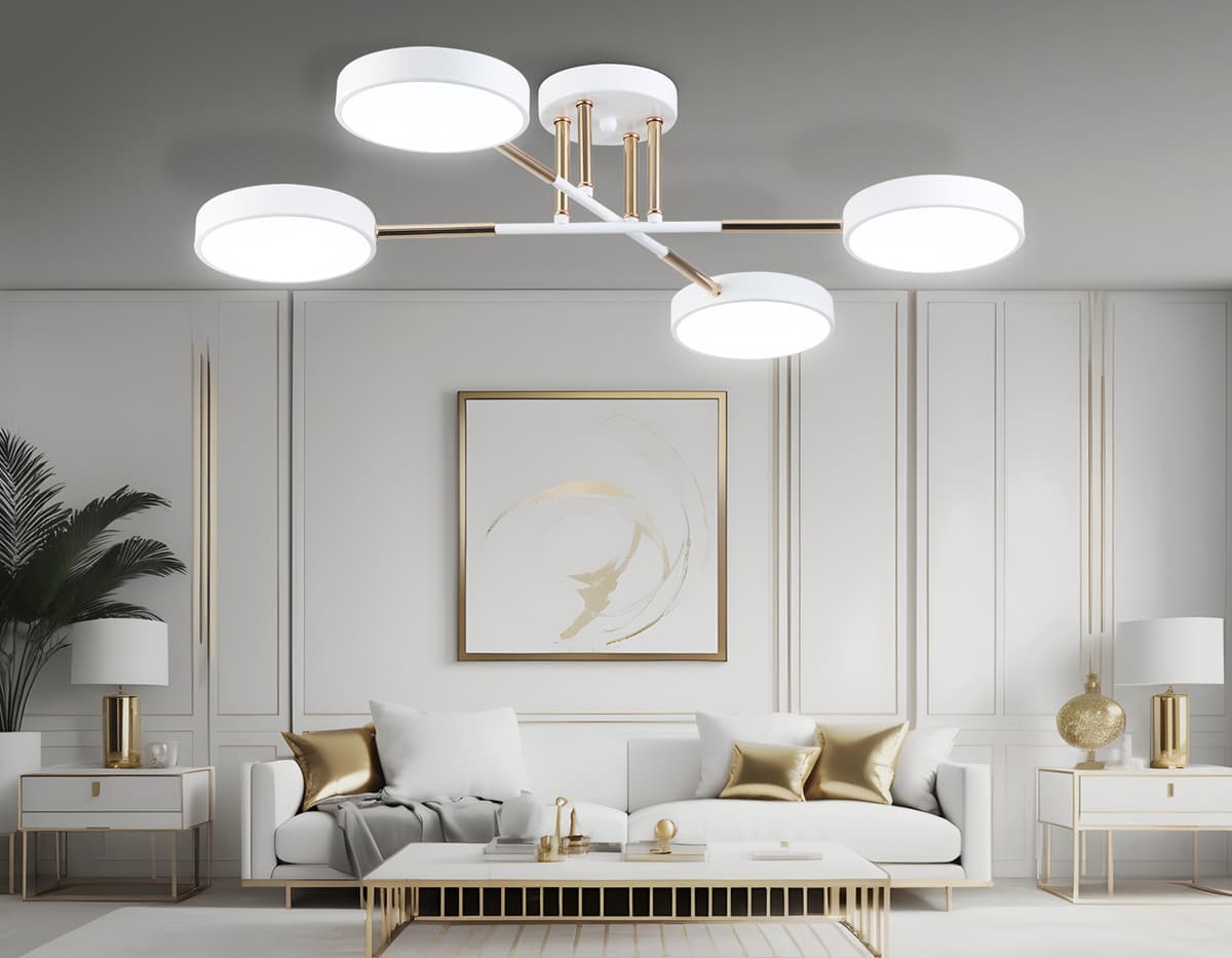 Люстра светодиодная на штанге FL516331/4 WH/FGD белый/золото 72W 3000-6000K 610*410*140 (без ПДУ) Ambrella Light 15