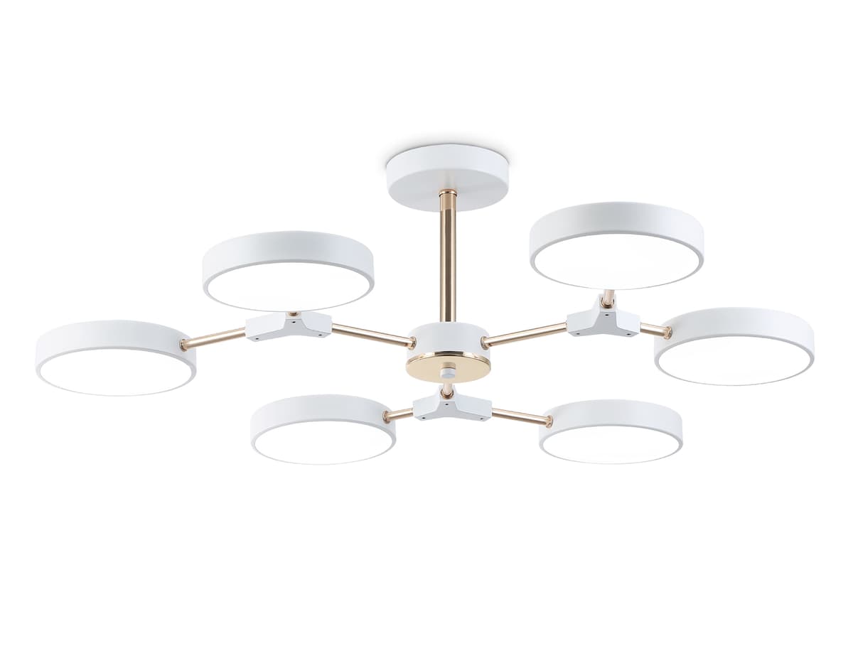 Люстра светодиодная на штанге FL516333/6 WH/FGD белый/золото 108W 3000-6000K D780*210 (без ПДУ) Ambrella Light 10