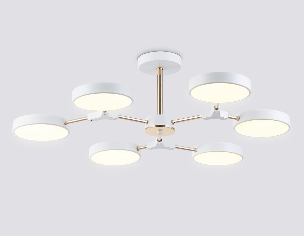 Люстра светодиодная на штанге FL516333/6 WH/FGD белый/золото 108W 3000-6000K D780*210 (без ПДУ) Ambrella Light 12