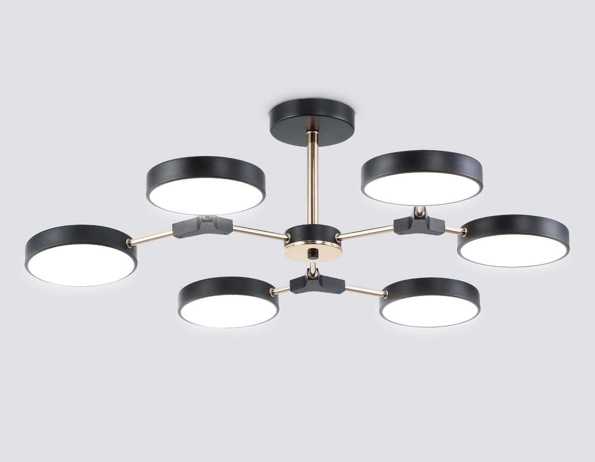 Люстра светодиодная на штанге FL516334/6 BK/FGD черный/золото 108W 3000-6000K D780*210 (без ПДУ) Ambrella Light 12