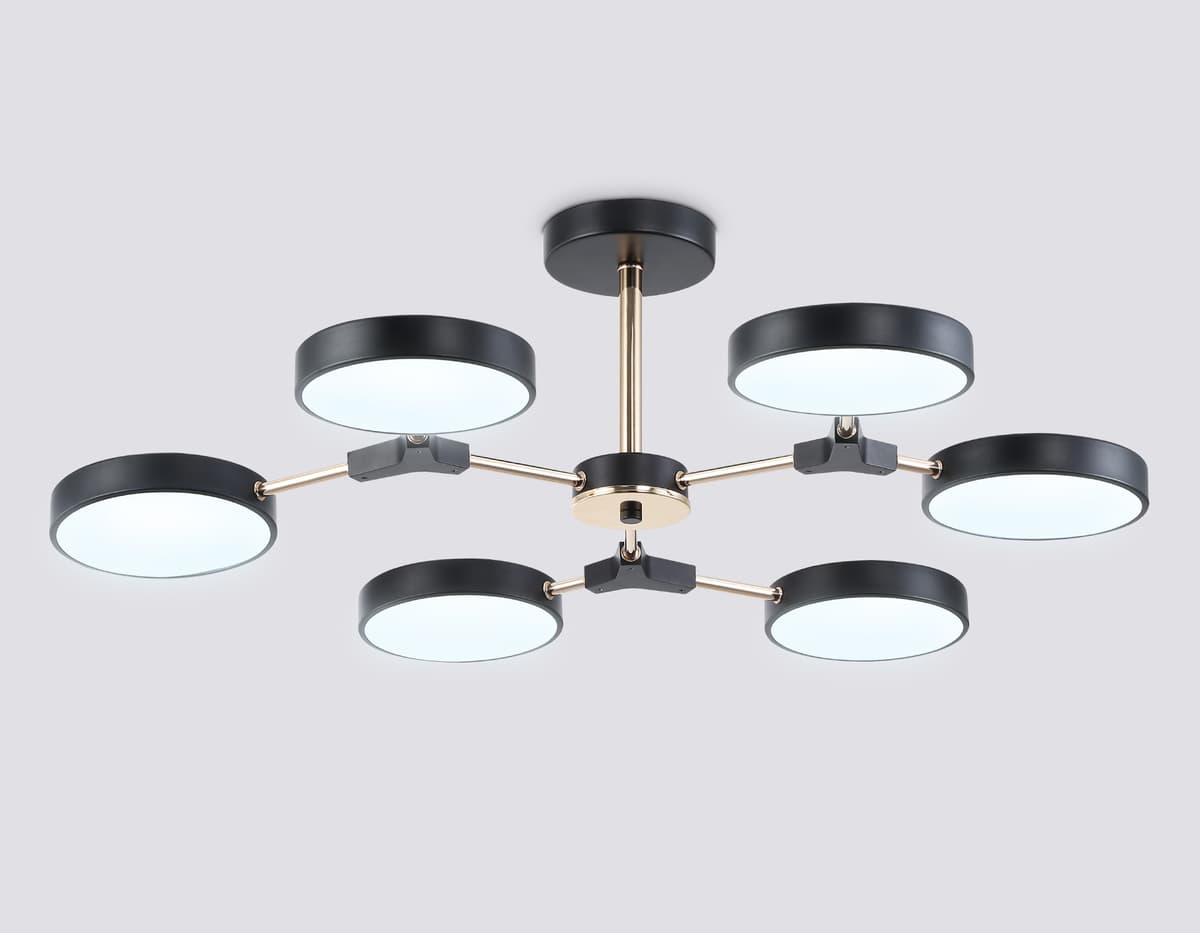 Люстра светодиодная на штанге FL516334/6 BK/FGD черный/золото 108W 3000-6000K D780*210 (без ПДУ) Ambrella Light 14