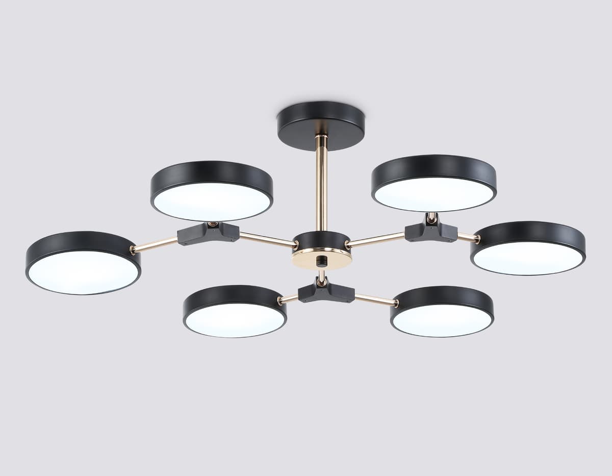 Люстра светодиодная на штанге FL516334/6 BK/FGD черный/золото 108W 3000-6000K D780*210 (без ПДУ) Ambrella Light 15