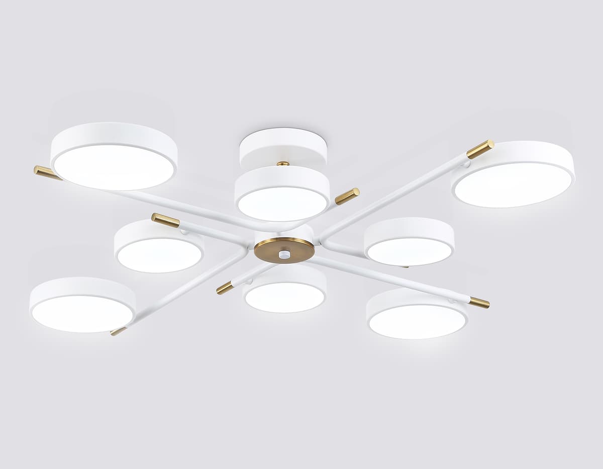 Люстра светодиодная на штанге FL516338/8 WH/CP белый/медь 120W 3000-6000K D850*170 (без ПДУ) Ambrella Light 11