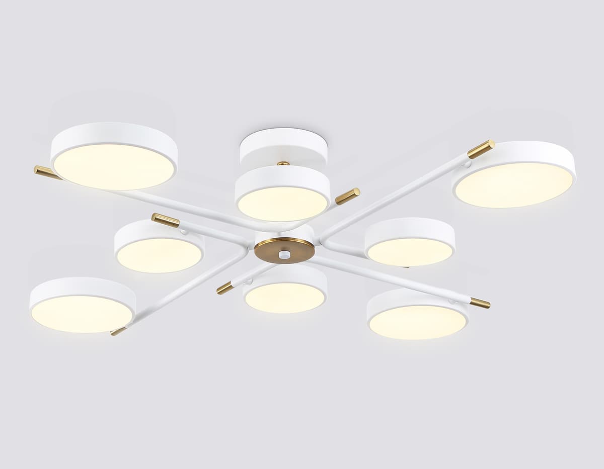 Люстра светодиодная на штанге FL516338/8 WH/CP белый/медь 120W 3000-6000K D850*170 (без ПДУ) Ambrella Light 12