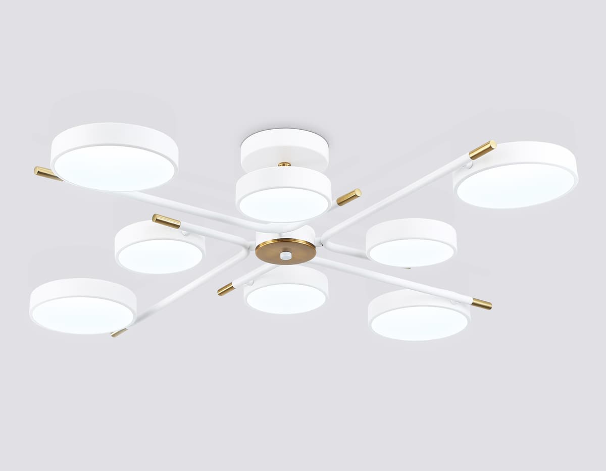 Люстра светодиодная на штанге FL516338/8 WH/CP белый/медь 120W 3000-6000K D850*170 (без ПДУ) Ambrella Light 13