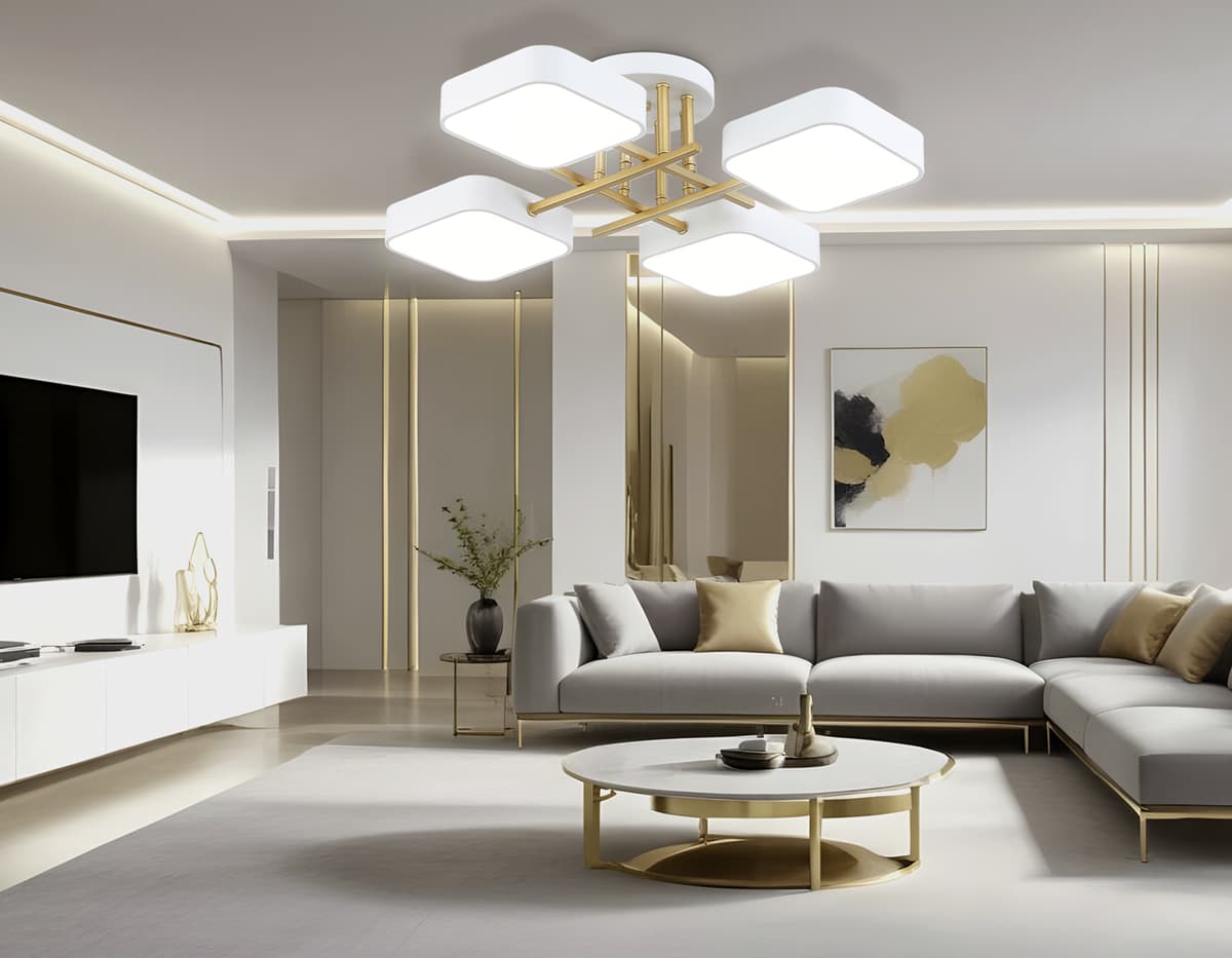 Люстра светодиодная на штанге FL516341/4 WH/GD белый/золото 72W 3000-6000K 550*550*150 (без ПДУ) Ambrella Light 15