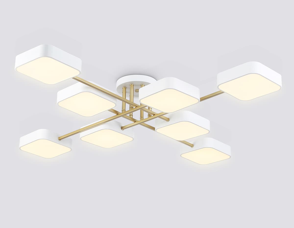 Люстра светодиодная на штанге FL516346/8 WH/GD белый/золото 144W 3000-6000K 1060*1060*150 (без ПДУ) Ambrella Light 11