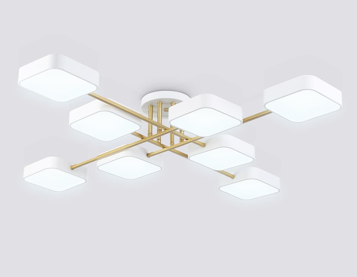 Люстра светодиодная на штанге FL516346/8 WH/GD белый/золото 144W 3000-6000K 1060*1060*150 (без ПДУ) Ambrella Light 12