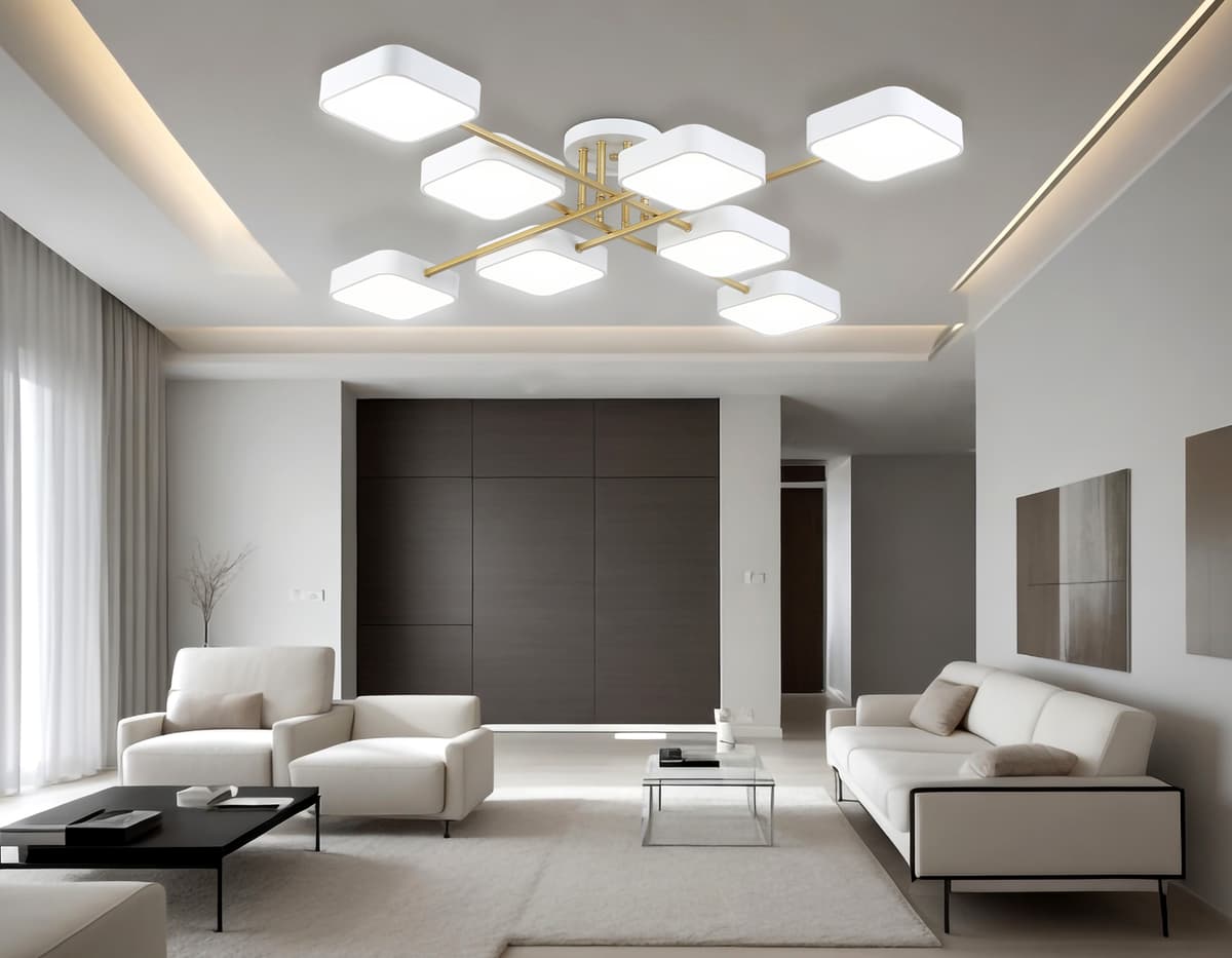 Люстра светодиодная на штанге FL516346/8 WH/GD белый/золото 144W 3000-6000K 1060*1060*150 (без ПДУ) Ambrella Light 15