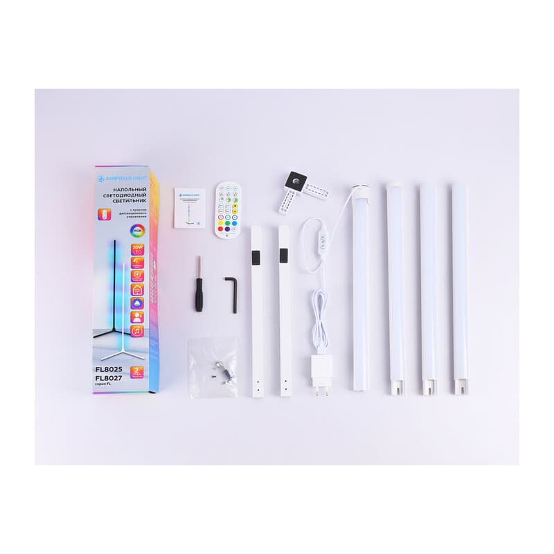 Светильник светодиодный напольный RGB с пультом FL8025 WH белый LED 20W RGB D32*1650 (ПДУ РАДИО 2.4G) Ambrella Light 15