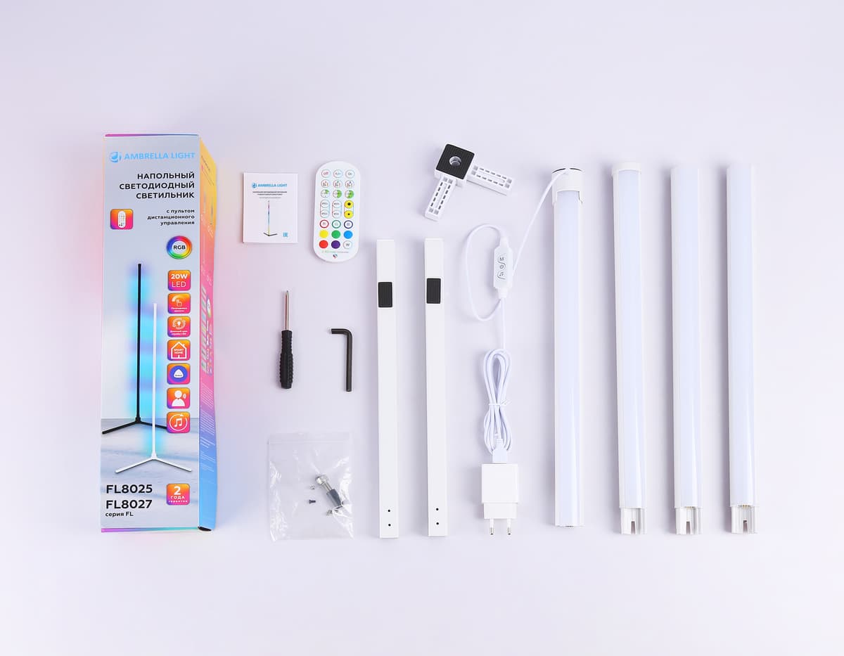Светильник светодиодный напольный RGB с пультом FL8025 WH белый LED 20W RGB D32*1650 (ПДУ РАДИО 2.4G) Ambrella Light 22