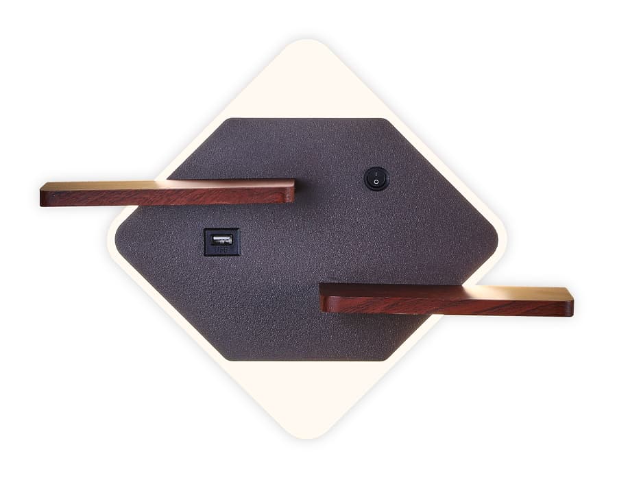 Настенный светодиодный светильник с выключателем, USB портом и полкой FW101 CF/WD кофе/дерево LED 3000K/4200K/6400K 12W 340*250*105 Ambrella Light 7
