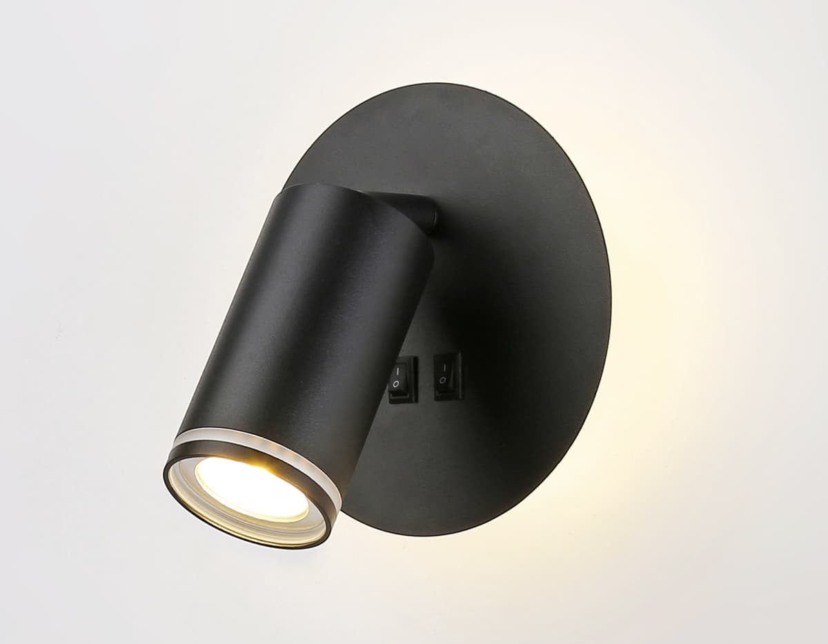Настенный светильник с выключателем FW2463 BK черный GU10 max 12W+LED 4200K 7W D145*150 Ambrella Light 15